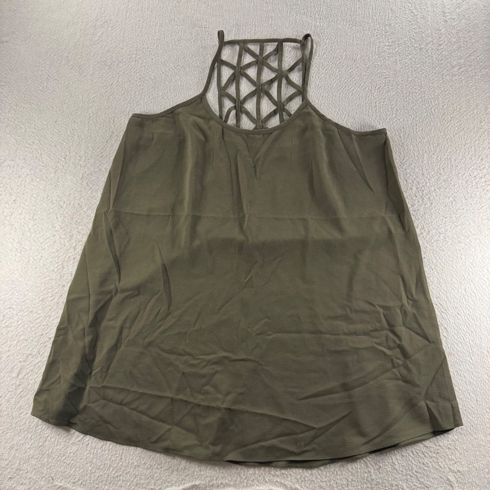 MOA MOA Women Olive Green Lattice‎ Neck Tank Top Size XL Trendy Basic Summer